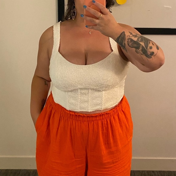 H&M White Textured-weave Corset Top XL - Picture 2 of 5